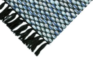 Blue Woven Textured Rug with Tassels