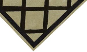Beige and Black Woolen Lattice Diamond Design Rug