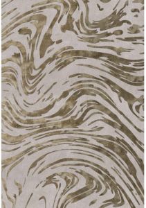 Olive Beige Abstract Swirl Woolen Rug