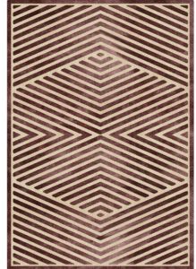 Beige Maroon Geometric Linear Woolen Rug