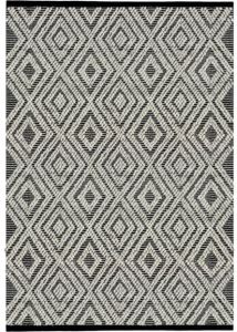 Black and Ivory Geometric Textured Woolen Carpet