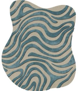 Beige Ocean Teal Tidal Reverie Woolen Rug