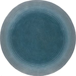 Teal Blue Round Azure Halo Woolen Rug