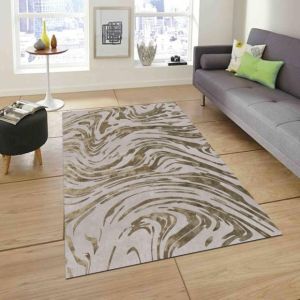 Olive Beige Abstract Swirl Woolen Rug