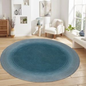 Teal Blue Round Azure Halo Woolen Rug
