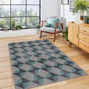 Teal Charcoal Nordic Prism Woolen Rug