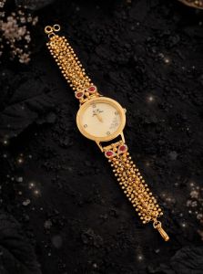 Antique Beaded Golden Chain Strap Watch
