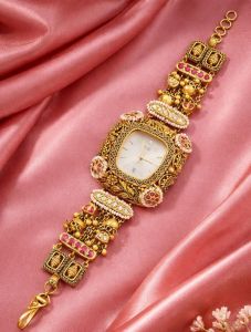 Designer Golden Kundan Pearl Floral Watch