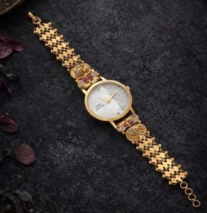 Golden Floral Stone Designer Wrist Watch