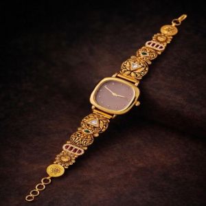 Traditional Antique Motif Golden Bracelet Watch