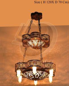 Handcrafted 2 Tier Moroccan Brass Pendant Chandelier