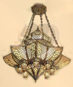 Vintage Moroccan Brass Lantern Chandelier