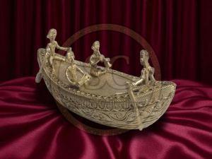 Handcrafted Dokra Brass Boat With Tribal Figures