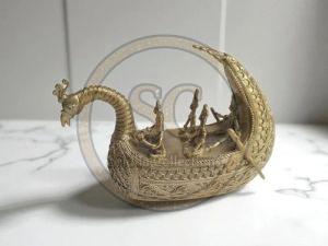 Handcrafted Dhokra Brass Peacock Boat