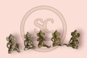 Antique Brass Dokhra Sitting Ganesh Statue