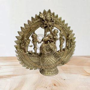 Brass Dokra Durga On Owl Artwork