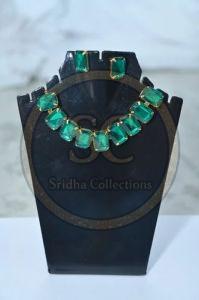 Green Emerald American Diamond Necklace Set