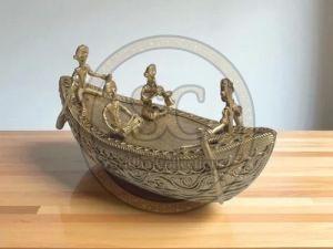 Handcrafted Dokra Brass Boat With Tribal Figures
