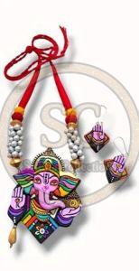 Handcrafted Ganesha Design Terracotta Pendant Set