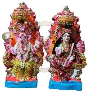 Multicolor Terracotta Clay Laxmi Ganesh Idol