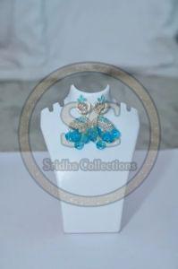 Party Wear Ocean Blue American Diamond Jhumka Earrings