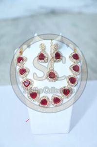 Red and Silver American Diamond Necklace Set