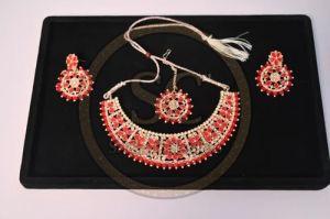 Red Traditional American Diamond Necklace Set