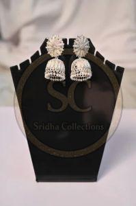 Silver Round American Diamond Jhumka Earrings