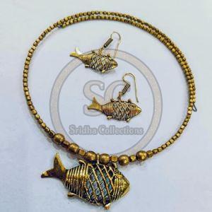 Tribal Dhokra Fish Design Brass Handmade Necklace Set