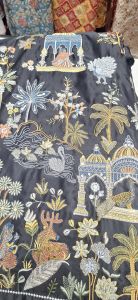 Ladies Black Matka Silk Thread Work Fabric