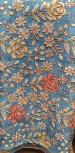 Ladies Blue Crepe Rose Print Fashion Fabric