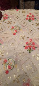 Ladies Cream Pink Butta Georgette Fabric