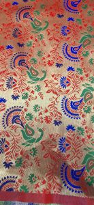Ladies Orange Pathani Peacock Pattern Fabric