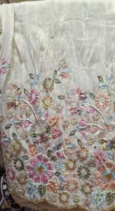 Ladies Premium Floral Border Tissue Silk Designer Fabric