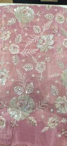 Ladies Rani Tissue Silk Silver Cutdana Embroidered Fabric