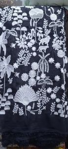 Ladies Royal Blue Georgette Thread Work Fabric