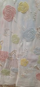 Ladies White Georgette Multicolor Rose Floral Designer Fabric