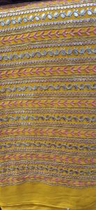 Ladies Yellow Horizontal Line Embroidered Designer Fabric