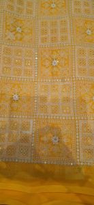 Ladies Yellow Self Design Georgette Fabric