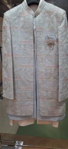 Mens Light Blue Indo Western Wedding Suit