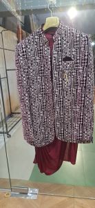 Mens Maroon Pathani Suit Set
