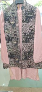 Mens Wine Kurta Modi Jacket Set