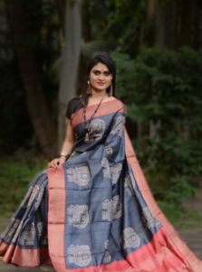 Ladies Zari Border Pure Tussar Silk Saree