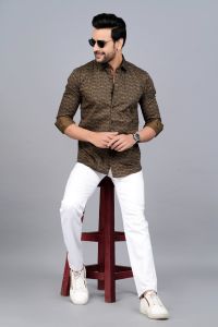 Mens Printed Tussar Silk Shirt