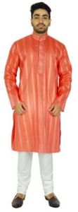 Mens Solid Tussar Silk Kurta Pajama