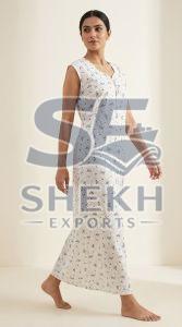 Ladies White Printed Cotton Nighty