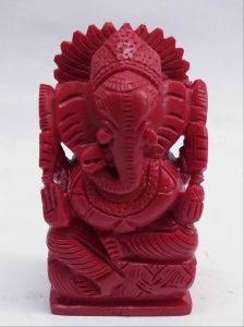 Red Coral Ganesha Idol