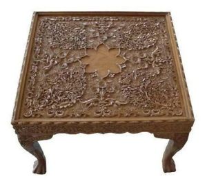 Walnut Wood Carving Square Table