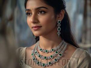 Green American Diamond Pendant Set