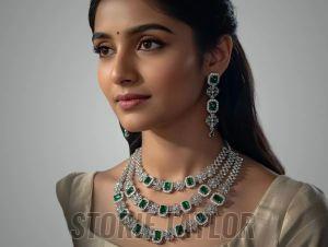 Green American Diamond Pendant Set